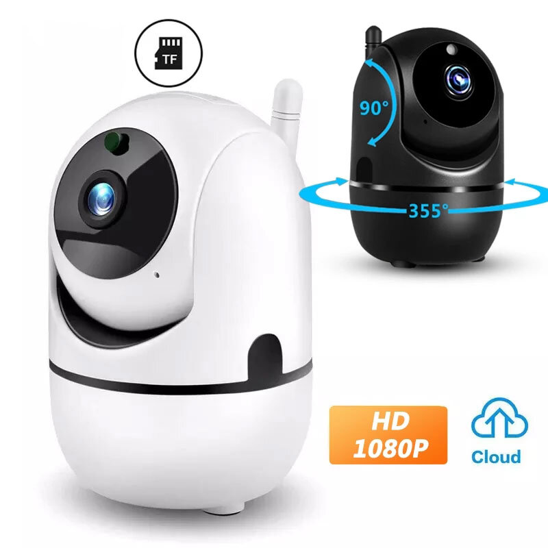 Caméra de Surveillance Ip WiFi Cloud HD 1080P, dispositif de sécurité domestique sans fil, avec suivi automatique, noir