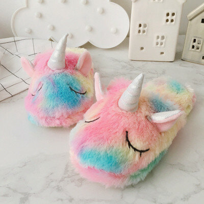 Zapatillas de felpa con forma de unicornio de las mujeres adultas 2019 niñas Anti-Slip pantuflas de Interior para el hogar UnicornShoes dormitorio zapatillas | Invierno cálido suave crecido