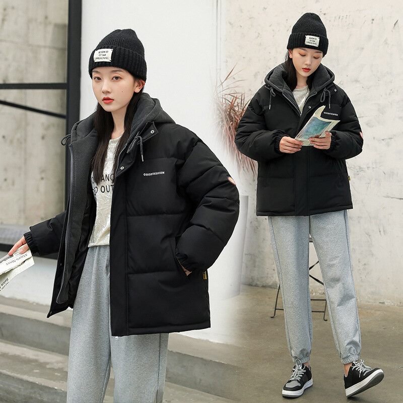 Пуховик из хлопка, студенческое пальто с хлопковой подкладкой, стильная Свободная Женская куртка в Корейском стиле, Гонконг, осень и зима