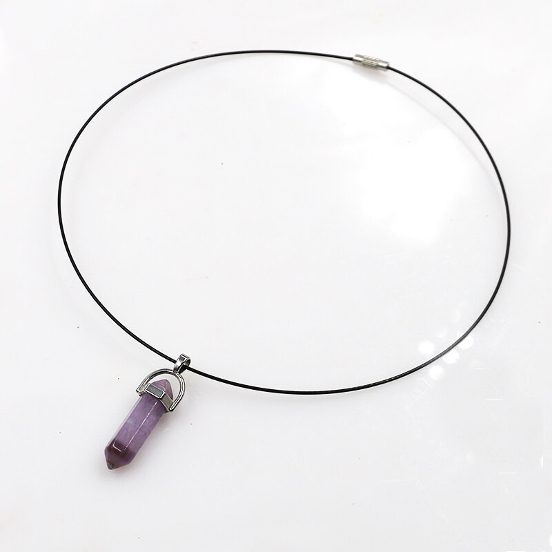 Natural Stone Crystal Hexagonal Pendant Necklaces For Women Stainless Steel Chains For Men Handmade Fashion Jewelry 2021