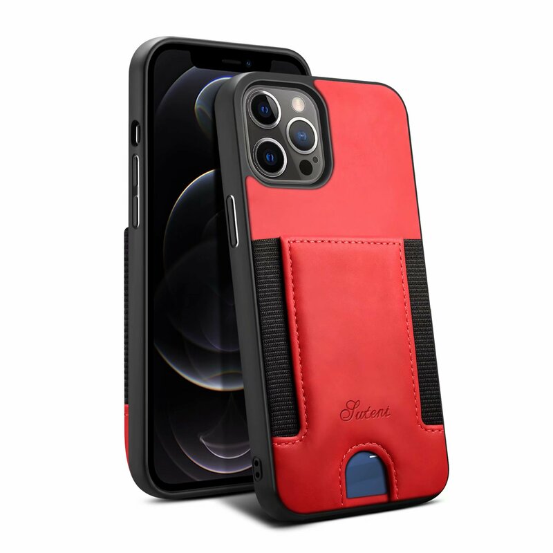 Casing Tempat Kartu Elastis untuk iPhone 11 11Pro Max Dompet Kulit PU Casing Belakang untuk Iphone 11Pro 12 Pro 12 Penutup Ponsel Mini