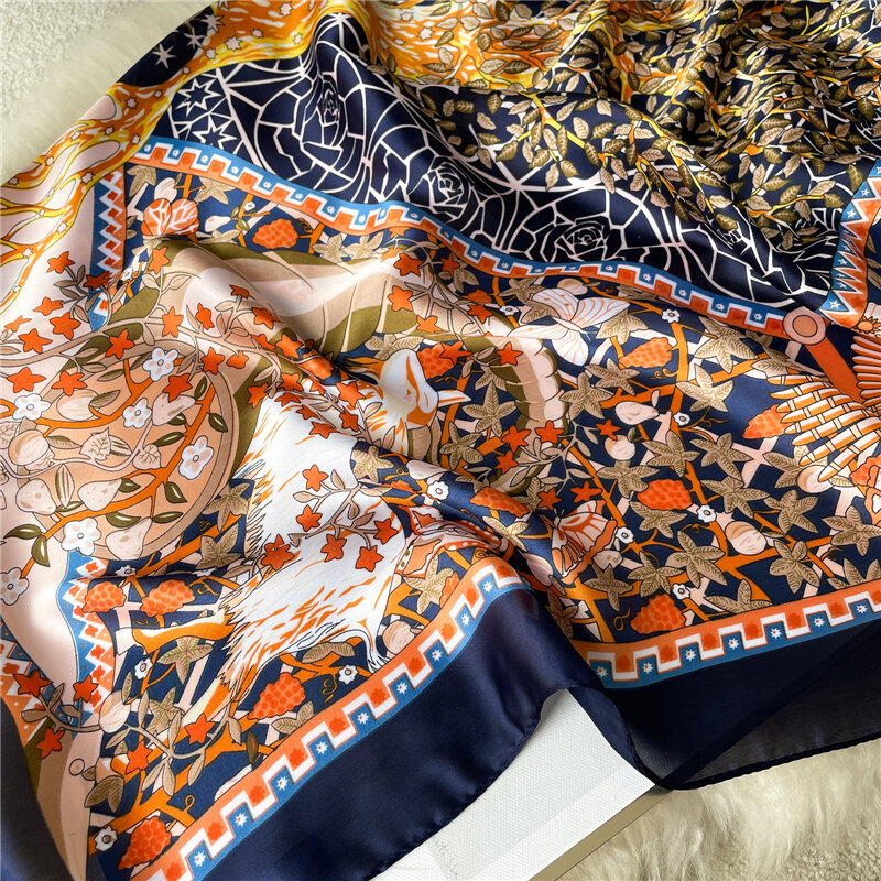 Роскошный брендовый Шелковый квадратный шарф для женщин, новинка 2021, цветочная ткань, Ранняя обертка, мусульманский тюрбан, шаль, бандана 90 ...