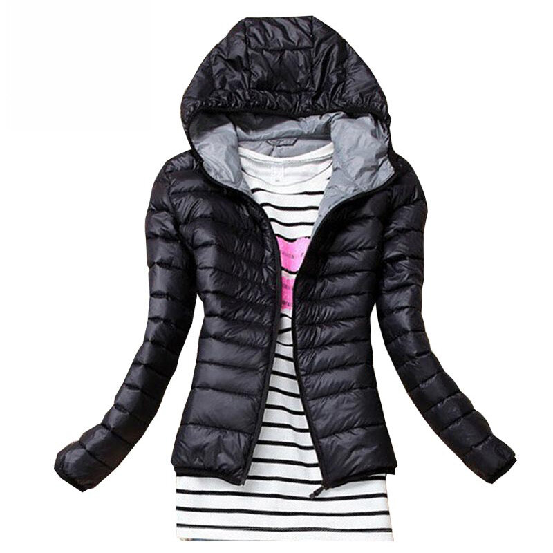 Jaqueta de inverno feminina de algodão para baixo parka com capuz casaco feminino casual fino para baixo & parkas sólido básico feminino casaco de manga longa