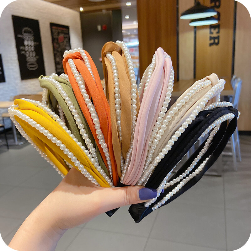 Simples coreano temperamental pérola bandana feminino doce instafamous hairpin all-match non-slip bandana cabelo fixer partida