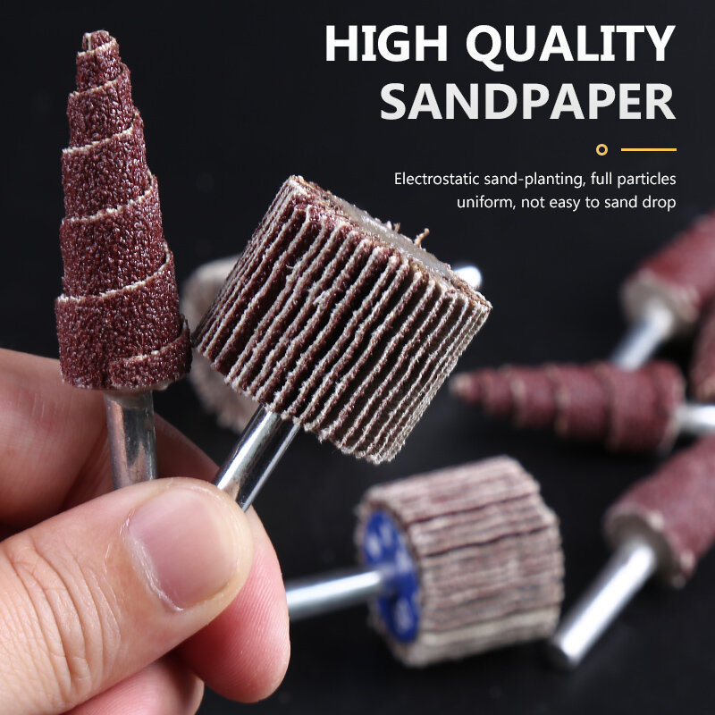 Asoyoga 6mm haste 80 grit sandpaper aleta rodas moagem lixar disco conjunto de ferramentas para dremel mini broca ferramentas rotativas para madeira metal