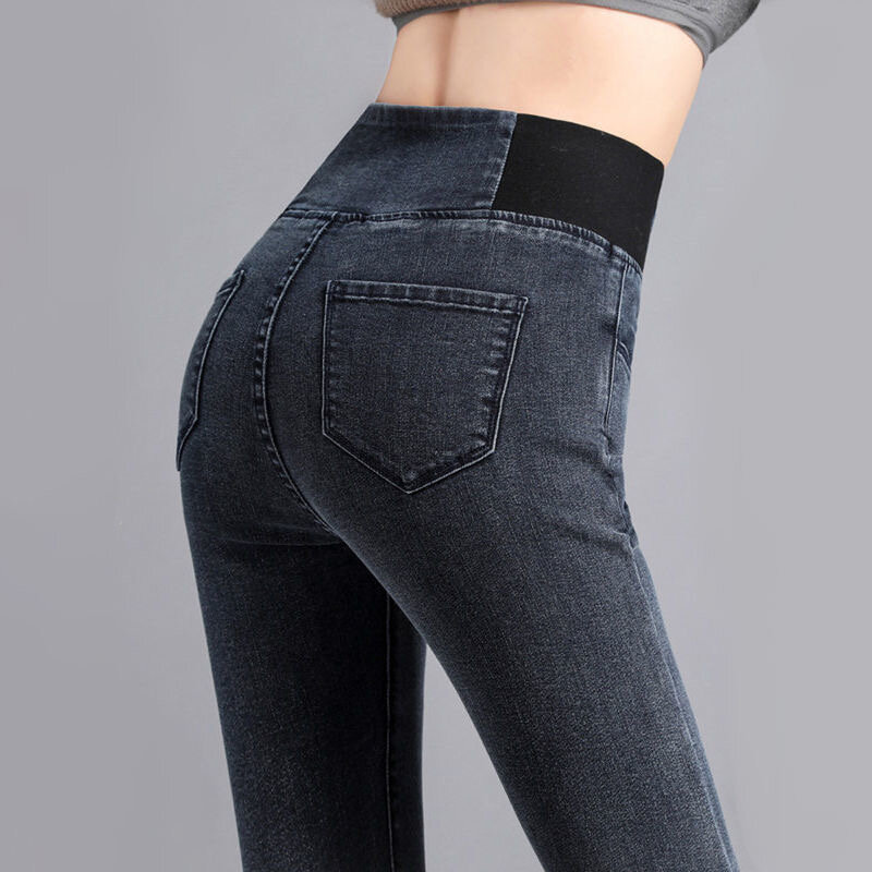 Pantalones de talla grande 26-34 Slim Jeans para mujeres alta cintura Jeans de mujer azul pantalones de pitillo Vaqueros cintura elástica mujeres vaqueros básicos