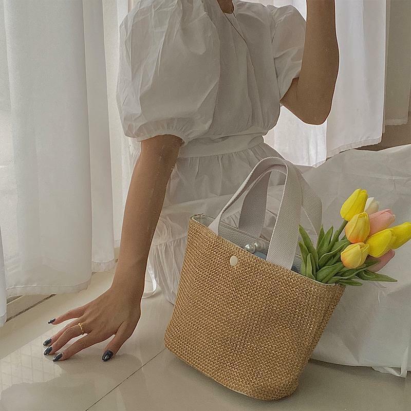 Bolso tejido de paja para mujer, bolsa Vintage de paja que combina con todo, de gran capacidad, Simple, fresco, para uso diario