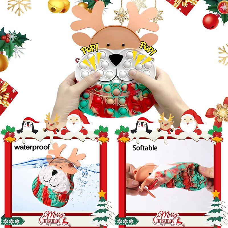 Pop Purse-bolso de hombro para niños y adultos, bolsa de silicona con diseño de venado navideño, bolso para ayudar a los niños y adultos con autismo y TDAH