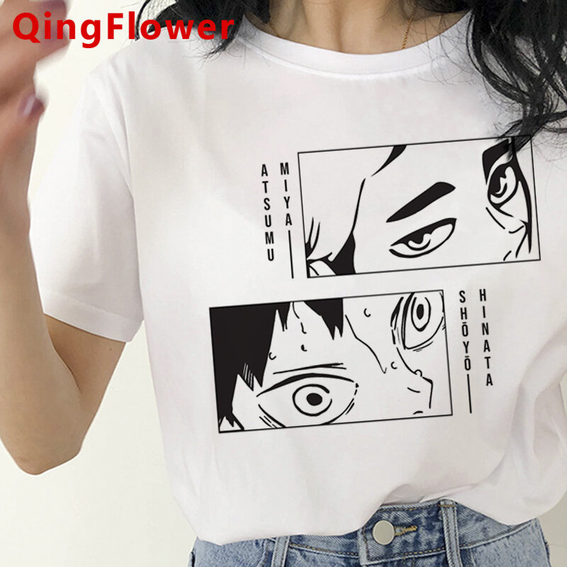 Camiseta de Anime japonés de Oya Haikyuu para mujer, Tops de mujer, camiseta de dibujos animados Kuroo, camisetas con estampado de Karasuno Kawaii Fly High para mujer
