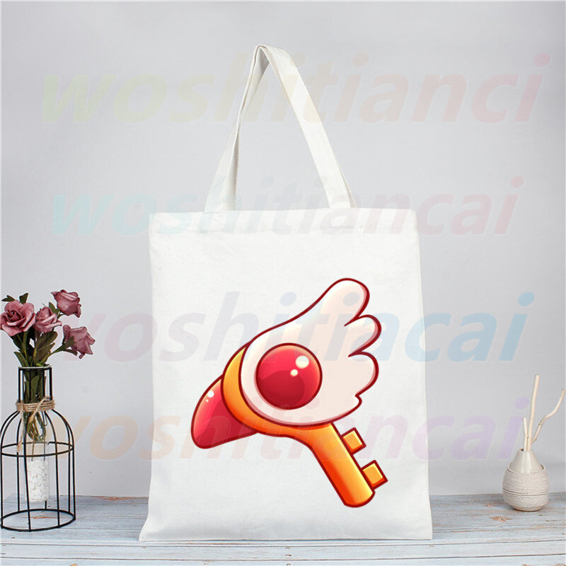 Sakura Magic Card Girl  Anime Shopping Bag Eco Canvas Shopper Bolsas De Tela Bag Shoping Reusable Sacolas
