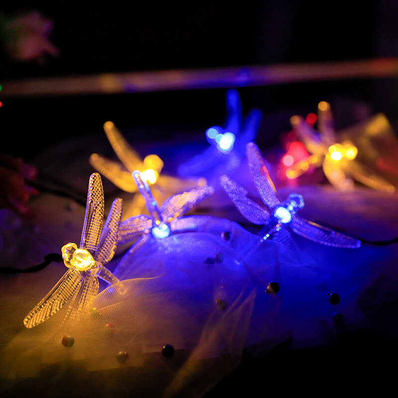 24 LED Solar libélula o mariposa jardín Hadas Cadena De Luces