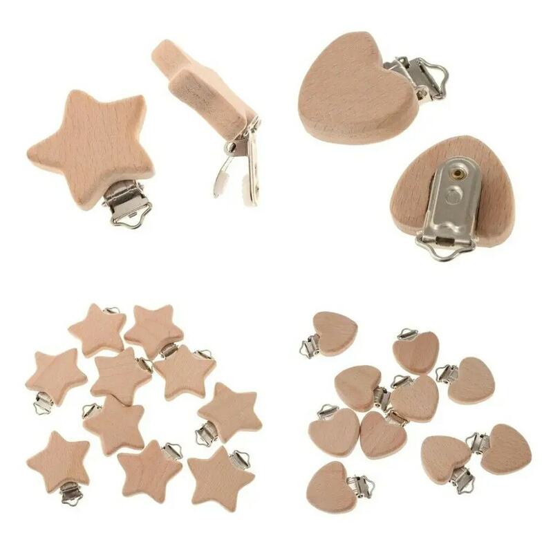 10pcs New Arrival Lovely Wooden Pacifier Clip Natural Beech Wood Baby Pacifier Clips Dummy Clips DIY Pacifier Chain Accessory