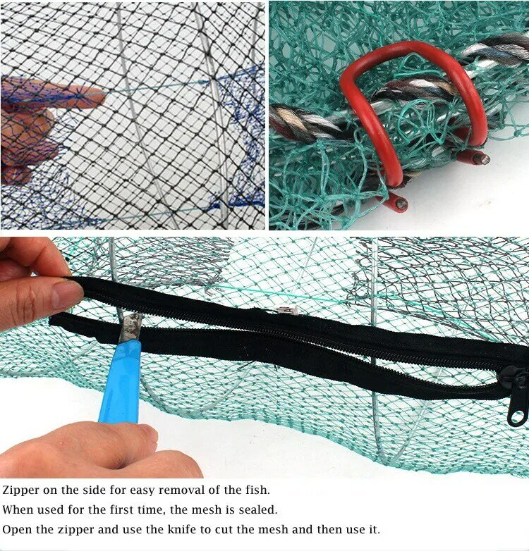 2021 di alta qualità pieghevole rete da pesca trappola portatile esca con cerniera per gamberetti gamberi granchio esche portatile e facile da organizzare
