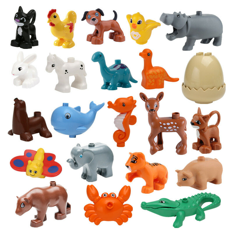 Bloques de construcción grandes para niños, juguetes de piezas compatibles con animales, Cocodrilo, hipopótamo, jirafa, elefante, Leapard, mono, oso, cebra, Panda, tigre