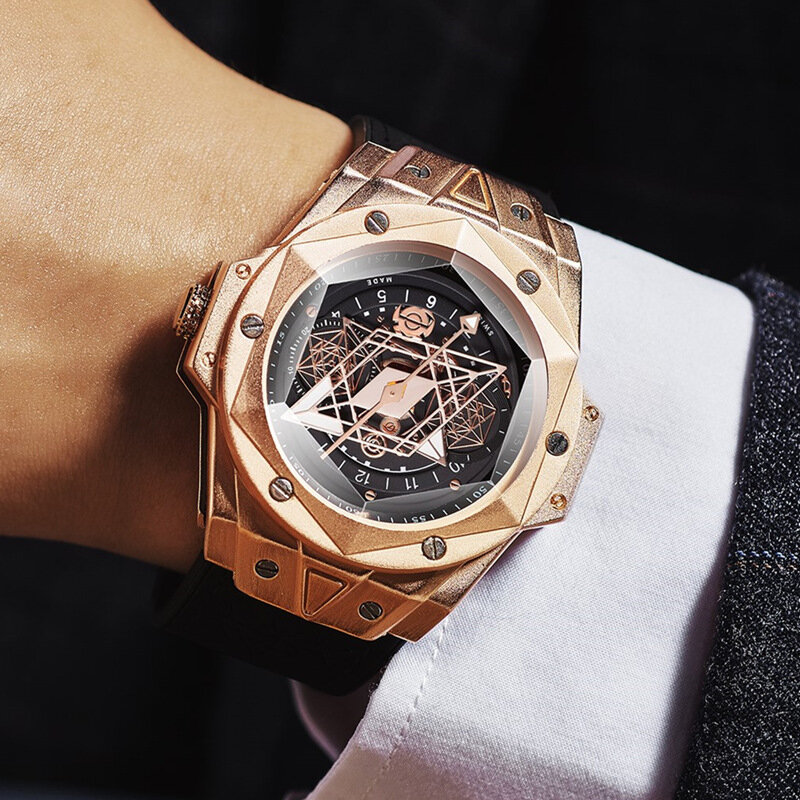 Часы nowy modny tatuaż męski zegarek kwarcowy Top luksusowa marka ze stali nierdzewnej wodoodporny pasek silikonowy męski zegarek Relogio