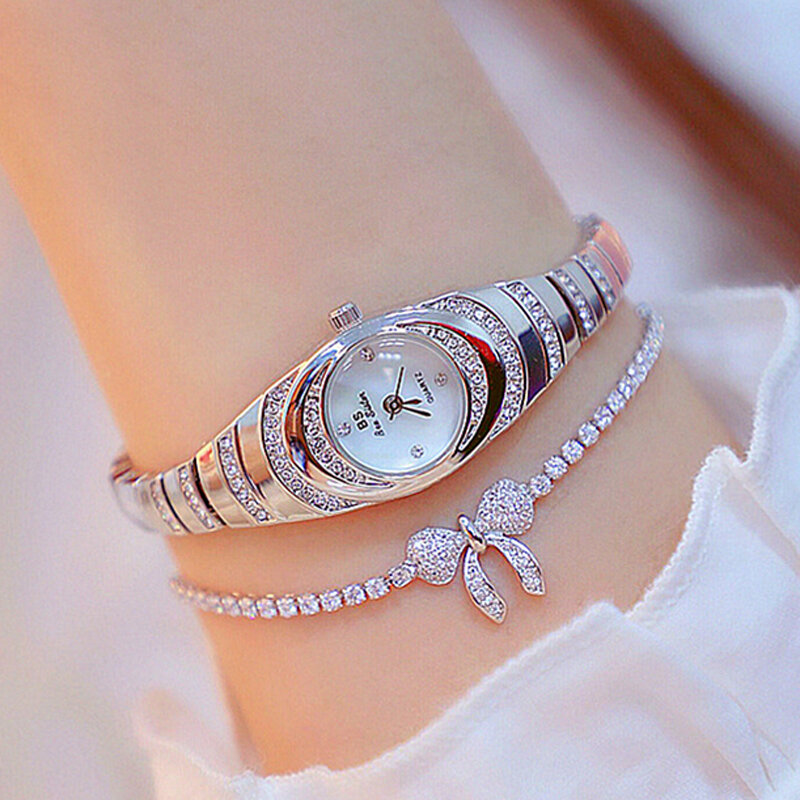 Bs elegante relógios femininos marca de luxo aço inoxidável banda diamante relógio mulher relógio casual senhoras pequenos relógios de pulso relojes