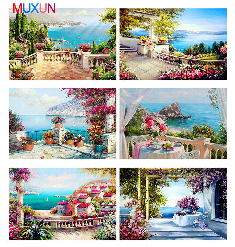 Full Drill Square Diamond Painting Landscape 5D Diy Diamond Embroidery Flowers Home Decoration Sea Picture Of Rhinestone    H887