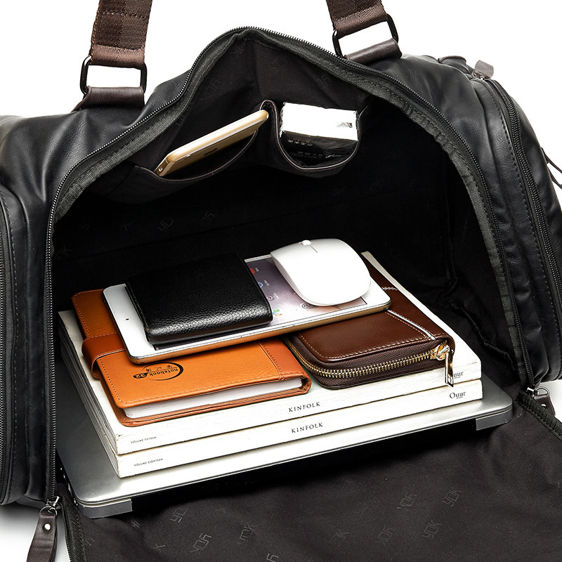 Trendy Leather Sport Bags For Gym Big Shoulder Bag Mens Messenger Bags Multi Pocket Travelling Bags And Luggage For Men Handbag