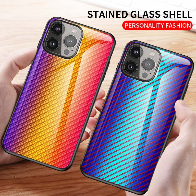 Carbon fiber glass shell for IPHONE 8 7 13PRO 12PRO 12Mini 11Pro X XS Original Tempered Glass Coque For XS MAX Phone case