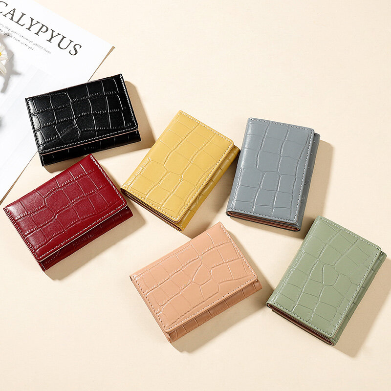 Projektant marki wzór z kamieniem Trifold mały portfel kobiet posiadacz karty miękkie Pu skórzane damskie torebki krótkie portfele kobiet