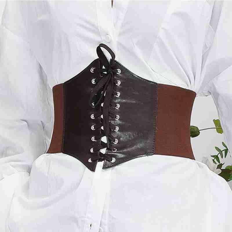 Corsé gótico oscuro de encaje para mujer, cinturón ancho ajustable de moda, cinturones de cuero para vestido, faja adelgazante de Pu Wais E9p2, 1 unidad