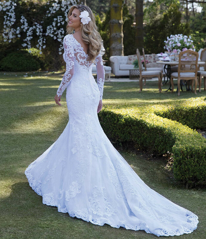 เซ็กซี่งานแต่งงาน Mermaid แขนยาว Tulle ลูกไม้ไข่มุกอย่างเป็นทางการ2022ใหม่ออกแบบงานแต่งงาน Gowns Vestido De Noiva ...