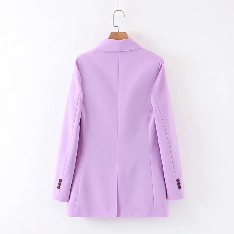 Chaqueta de doble botonadura para mujer, chaqueta de Color liso, Color púrpura, primavera y otoño, 2021