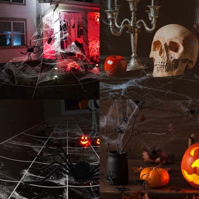 Украшения на Хэллоуин, паук, паутина, Декор, страшный Гигантский паук, маленькие поддельные пауки, тянущиеся паутины для наружного двора, са...