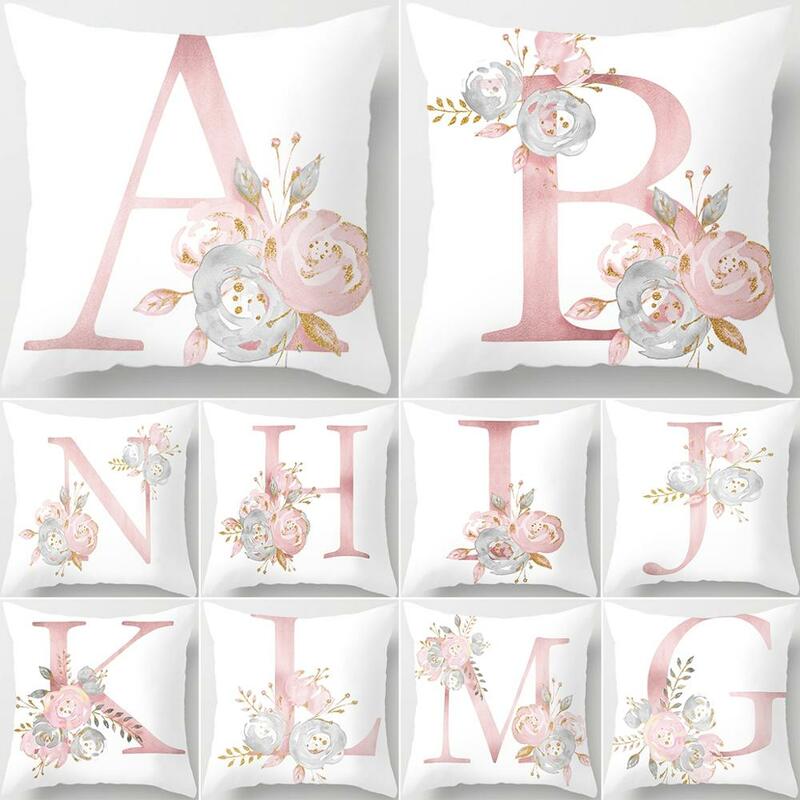 FRI227-Juste de coussin en polyester avec lettres roses, taie d'oreiller décorative pour canapé