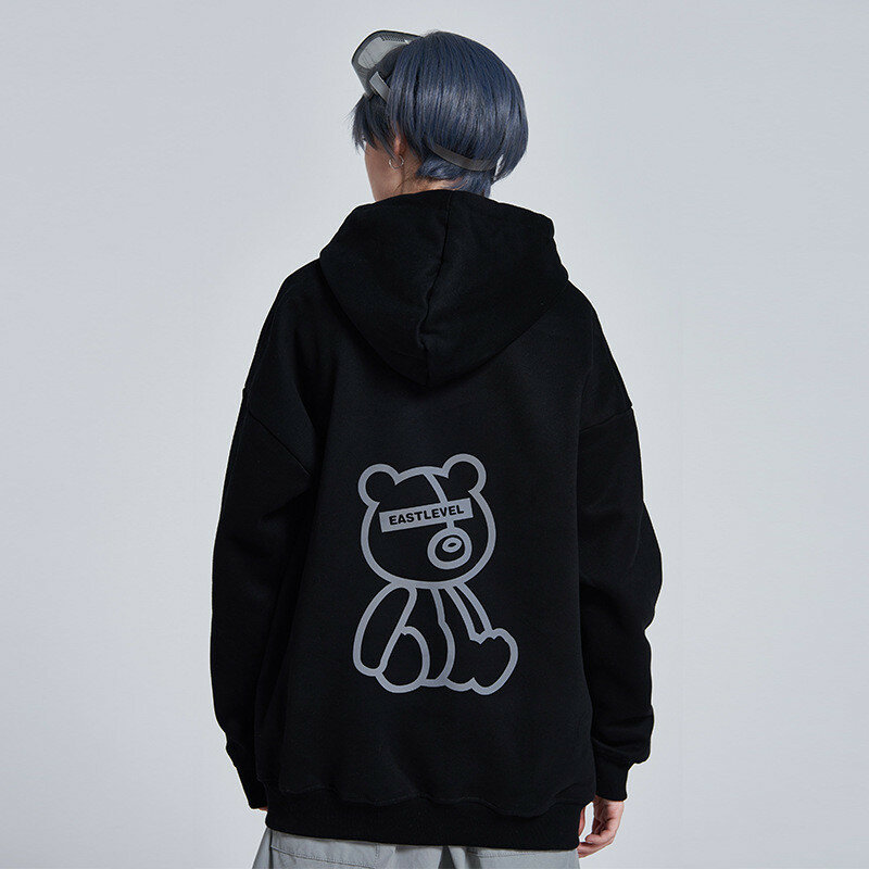 9 color sale Reflective Men's Hoodies fashion bear print Thermal Fashion Sweatshirt For Male women Cool Graphic Tops
