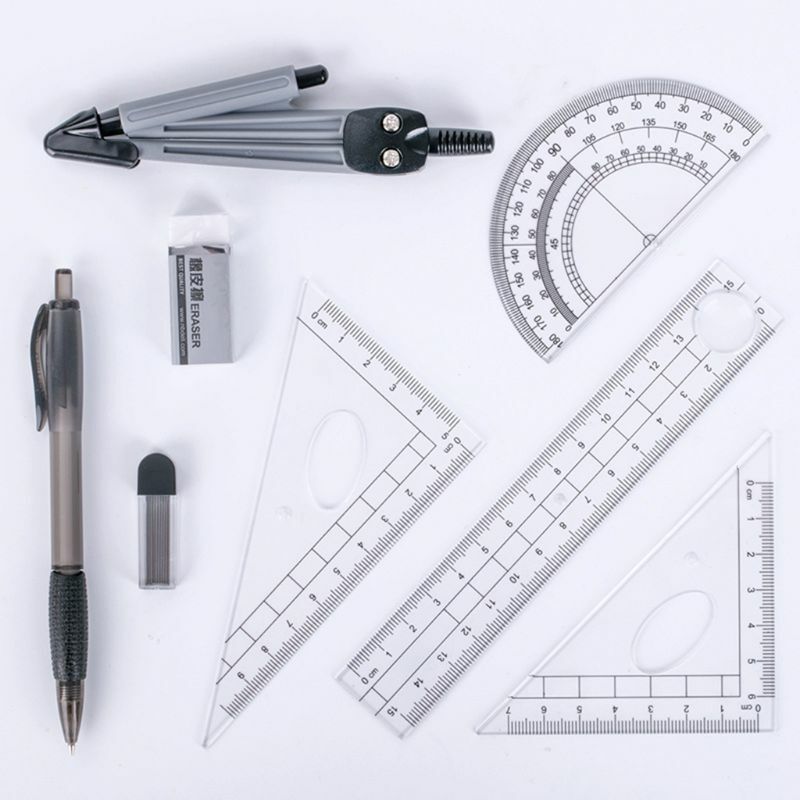 8pcs/set Portable Precision Geometry Protractor Drawing Compass Ruler Pencil Essentials Math Study Tool Kit