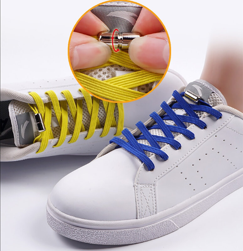 No Tie Elastic Metal Lock Lace System Lock Shoe Laces Shoelaces Runners Kids Adults Sneaker Shoewies Without Ties Flat Laces