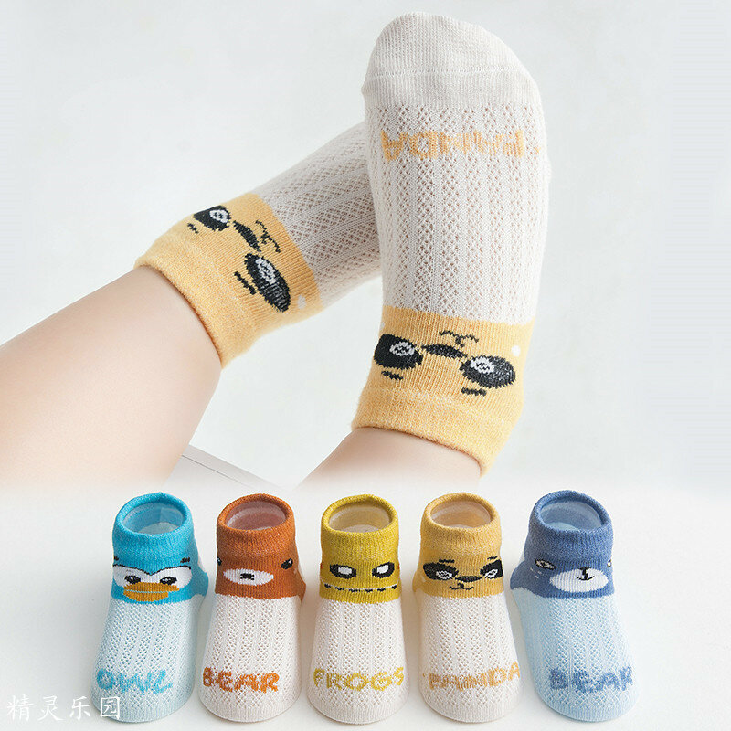 Summer Baby Toddler Socks Corrugated Knitting Process Animal Print Kids Newborn Infant Socks Combed Cotton Thin Boat Sock