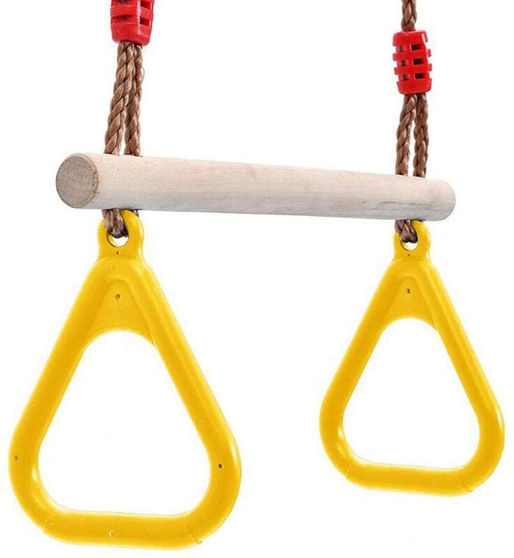 Garden Swing Seat,Wooden Trapeze with Gym Rings/Gymnastic Trapeze for Indoor or Outdoor, on The Patio or Porch