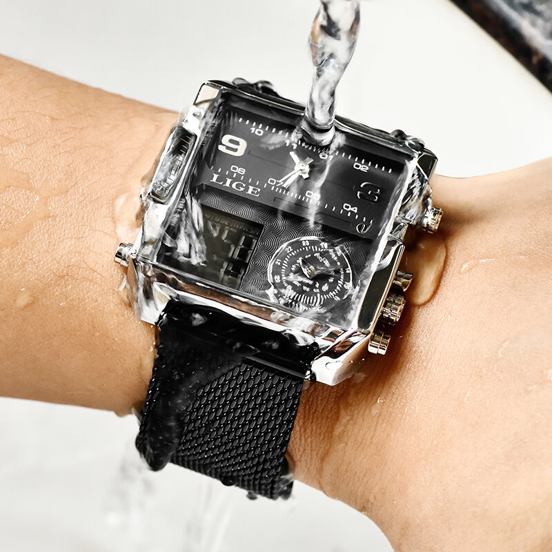 LIGE-reloj Digital de cuarzo para hombre, accesorio de pulsera resistente al agua con cronógrafo cuadrado, complemento deportivo Masculino de marca de lujo con diseño militar, 2021