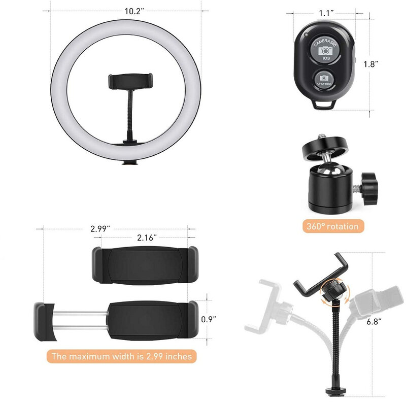 Photography LED  Selfie Tripod  26cm For Phone Adjustable Bluetooth Ring Light Remote Lamp Studio Holder Youtube Live