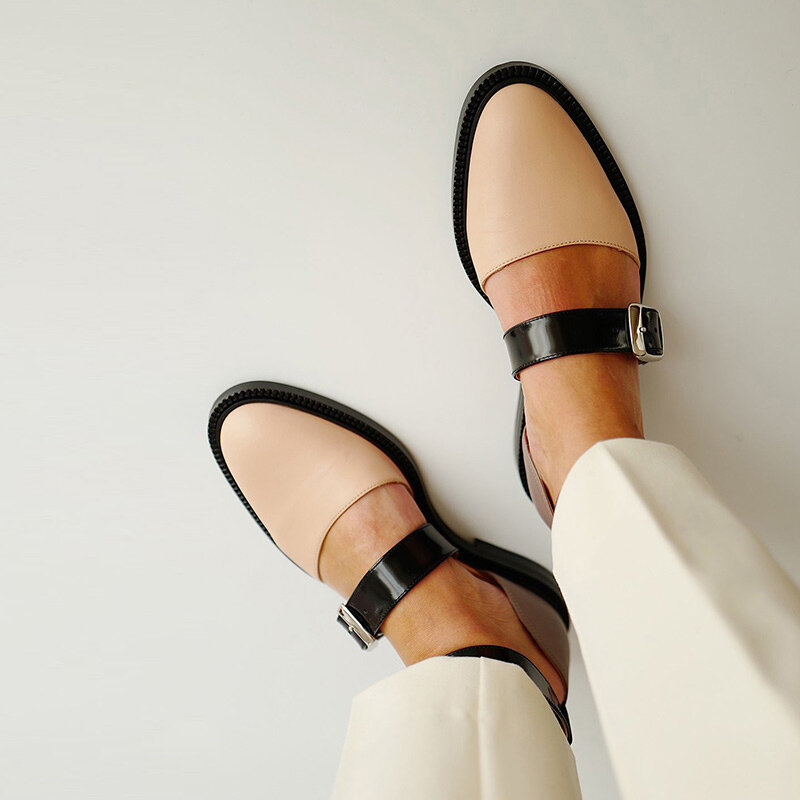 Zapatos planos con hebilla para mujer, zapatillas transpirables con correa en el tobillo, calzado clásico informal de talla grande para primavera y verano, 2021