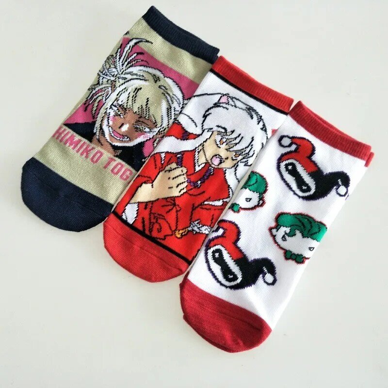 Meias femininas inuyasha meia feminina desenho animado algodão anime divertido curtas lindas arte kawaii moda casual de rua