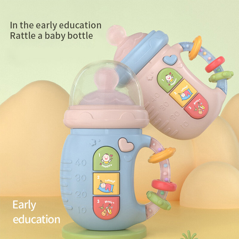 6 أنواع 0-1 سنة الأطفال حديثي الولادة ضوء الموسيقى اللعب الإلكترونية والراحة الحليب خشخيشات زجاجة ضوء الاطفال ألعاب تعليمية هدايا