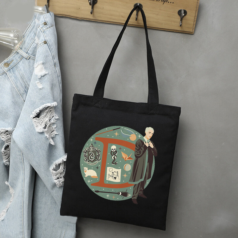 قماش المتسوق الأمتعة حقائب بوترز دراكو مالفوي هارريس حقيبة تسوق مطبوعة الكتف امرأة 2021 حمل أنيمي مصمم حقائب اليد