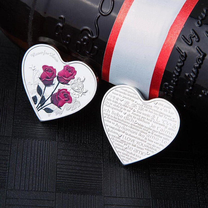Koin Peringatan Valentine, Mawar Hati, Aku Mencintaimu, Souvenir Valentine, Dekorasi untuk Pernikahan, Suvenir Koleksi
