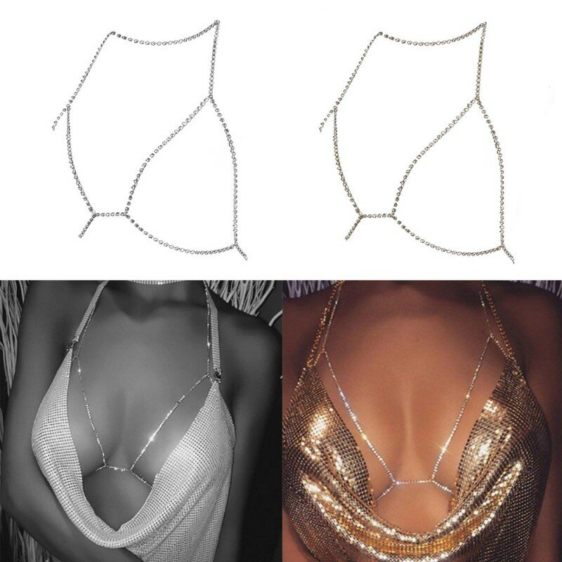 EFINNY Bra Rantai Kristal Seksi Wanita Rantai Bralette Pantai Cocok untuk Perhiasan Hadiah Bagus untuk Pacar