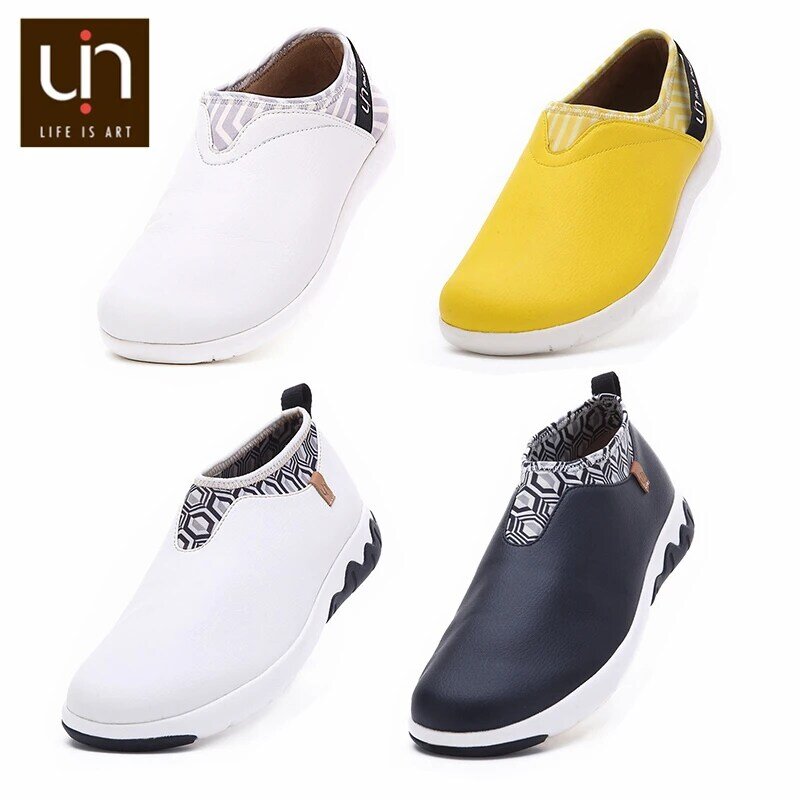 UIN Verona/Volendam Series รองเท้าลำลองรองเท้าผู้หญิง/ผู้ชายรองเท้าหนังรองเท้าผ้าใบกลางแจ้งสีดำ/สีขาวแฟชั...
