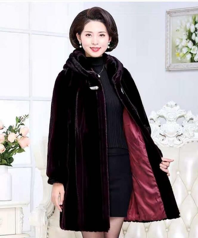 Middle-Aged Mother Hooded Warm Imitation Mink Fur Jackets High Qualitu Winter Autumn Thick Fake Fur Outwears For Women K1546