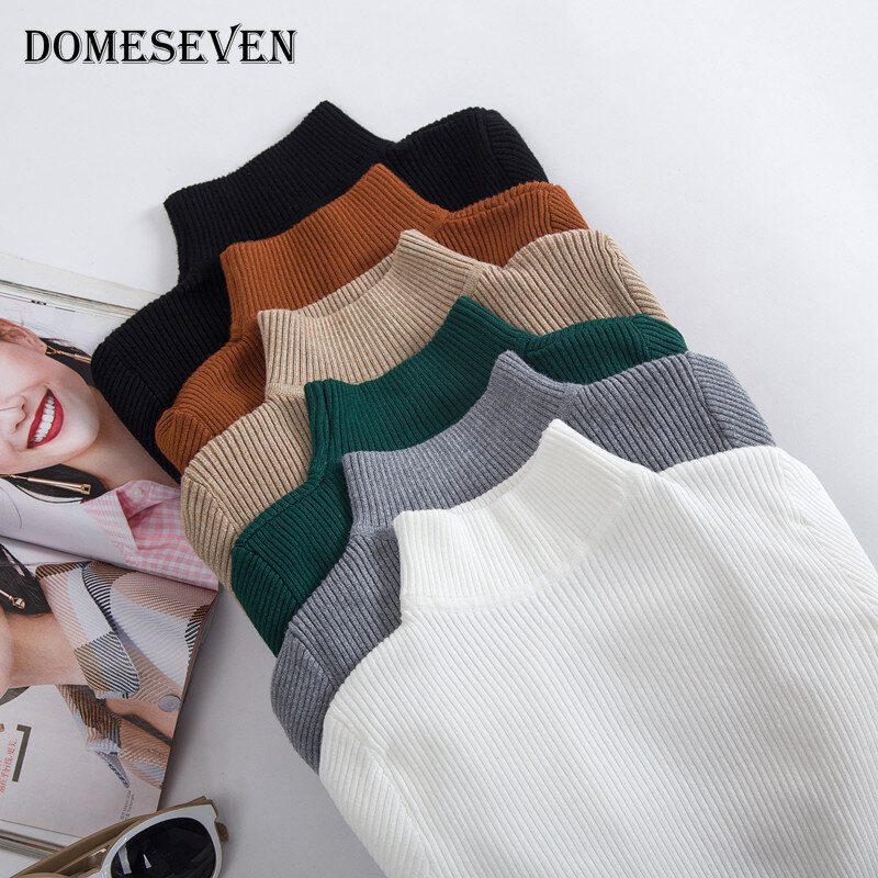 Suéteres básicos de cuello alto para mujer, jerséis cálidos de estilo coreano, Tops minimalistas sólidos baratos, otoño e invierno, 2020