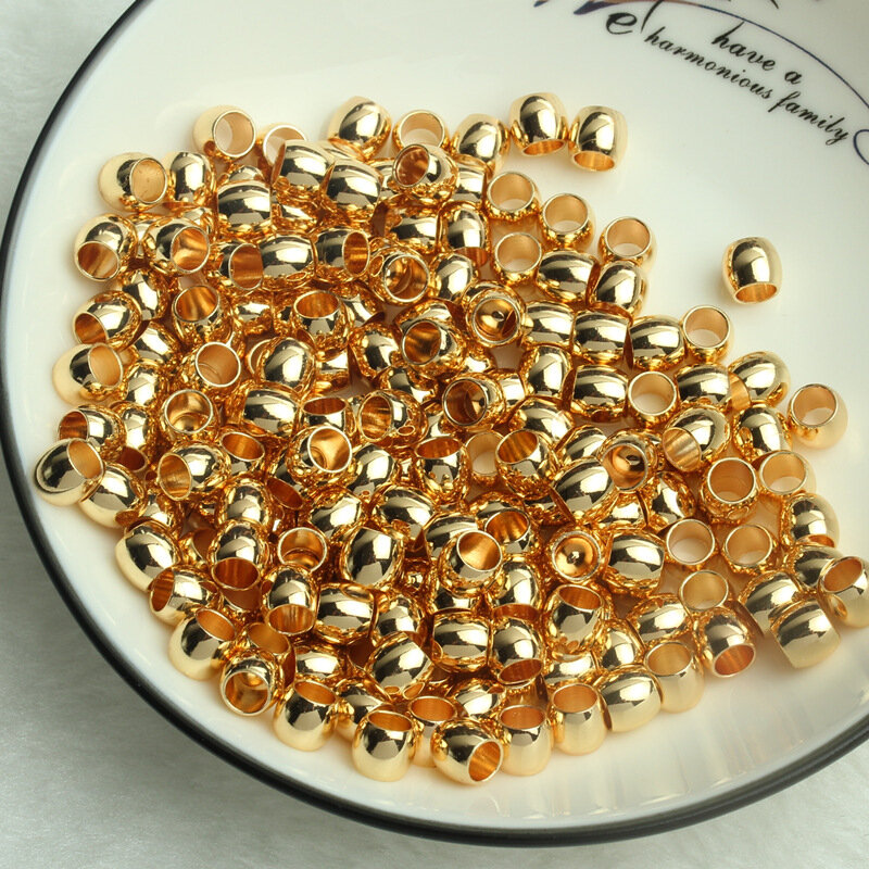 20 unids/lote 14K oro Color agujero de 4MM Latón chapado en grandes cuentas con orificio tapón espaciador granos de alta calidad para la fabricación de joyería pulsera