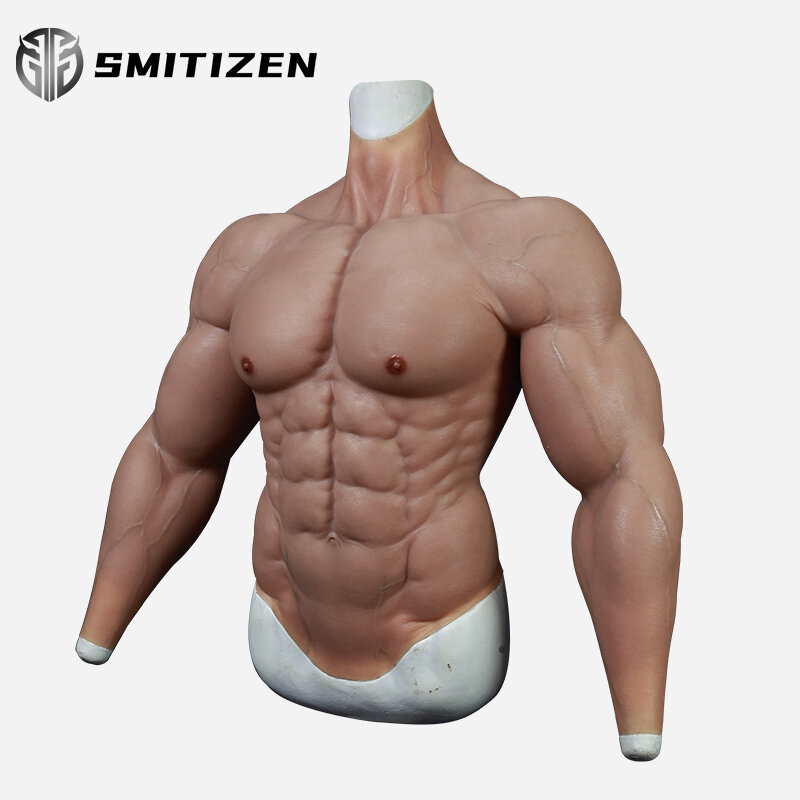 Smitizenコスプレ-男性用の腕付きシリコンマッスルスーツ,リアルな人工腹,筋肉,フェチ