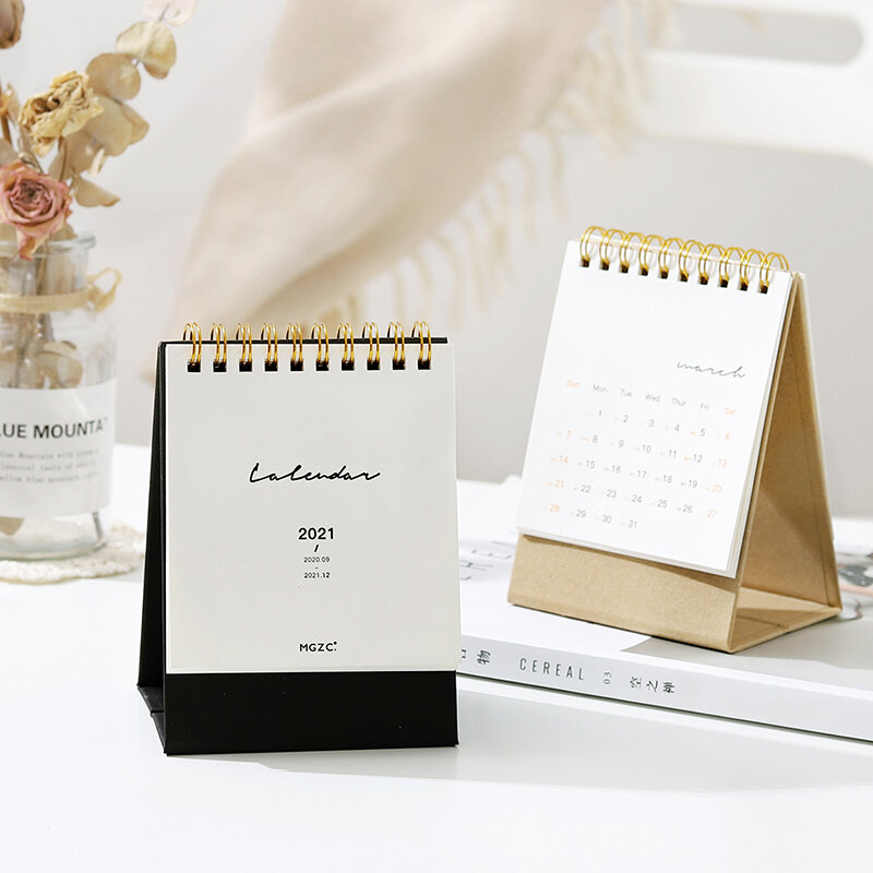 Yoofun 2020.9-2021.12 Minimal Ins Style Mini Desk Calendar Stationery  dual Daily Scheduler Table Planner Yearly Agenda Organize