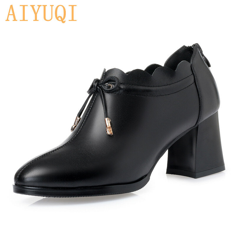 AIYUQI-zapatos de tacón alto de piel auténtica para mujer, calzado de vestir a la moda, con cabeza cuadrada, para otoño, 2022