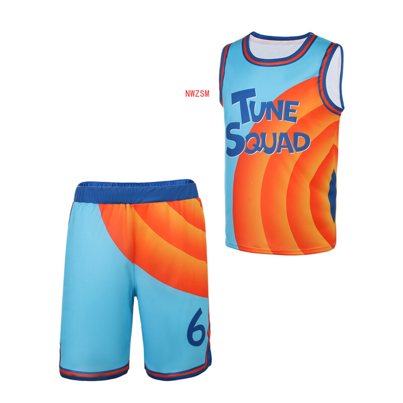 Espacio-Jam Jersey de baloncesto de canción-escuadrón 6 James Top y pantalones cortos disfraz Cosplay de película un nuevo legado uniforme de Baloncesto de los niños adultos